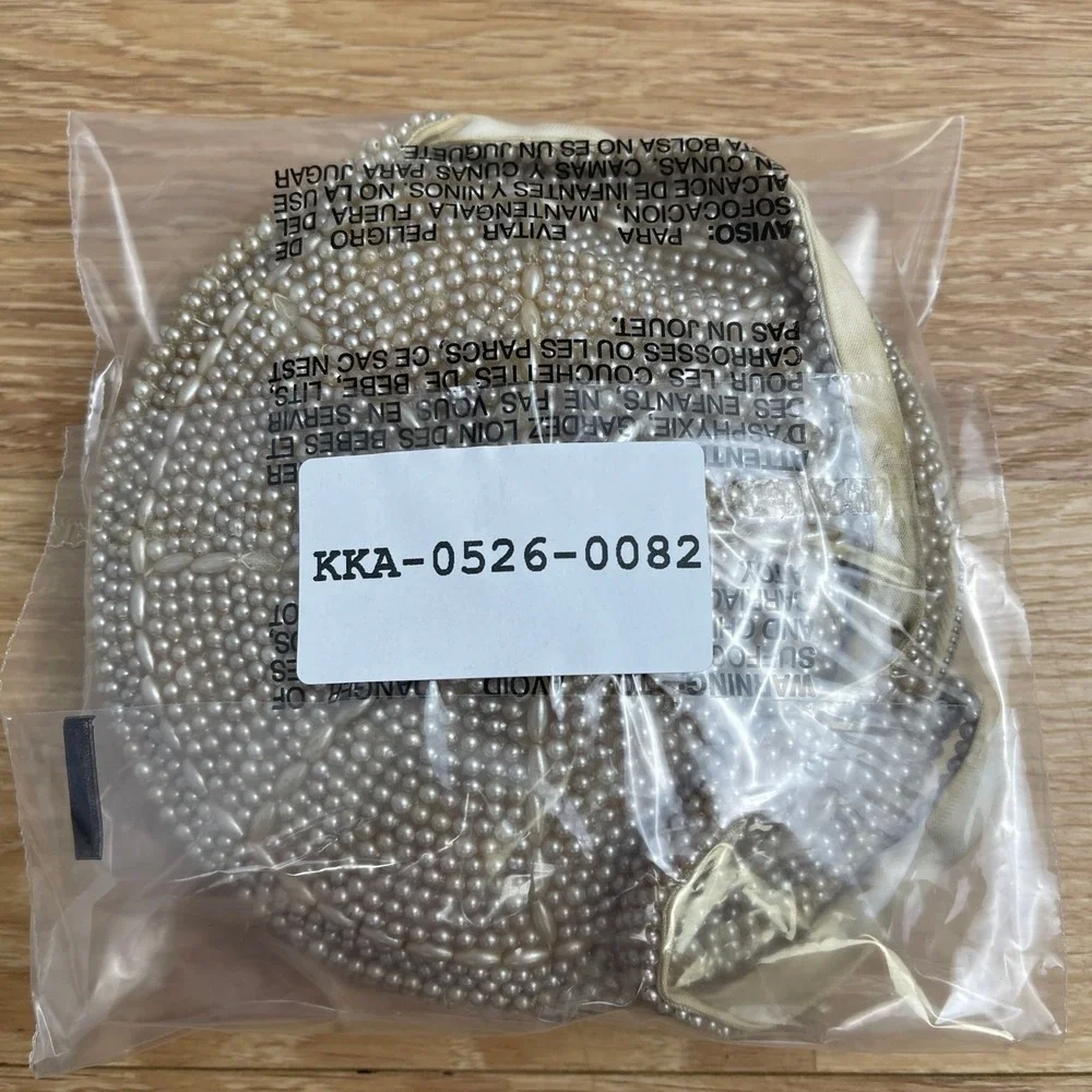 Vintage Cream Faux Pearl Beaded Round Evening Bag Made in Japan Circle Purse